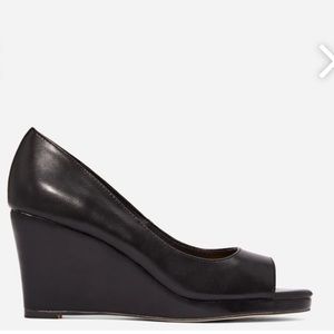 Black JustFab Nettie Peeptoe formal wedges